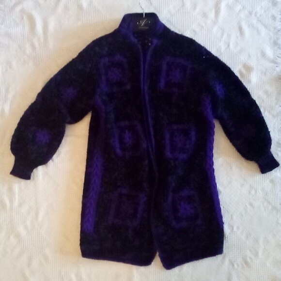 VTG Boho Granny Square  Hand Crochet Purple, Green Brown Long Cardigan M/L - Picture 3 of 6